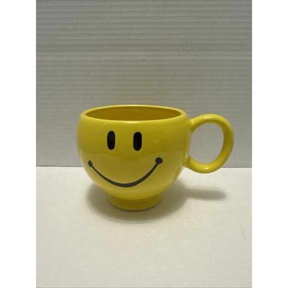 Yellow Smiley Happy Face Teleflora Coffee Mug Soup Bowl Vintage Style Huge Cup - Picture 1 of 7